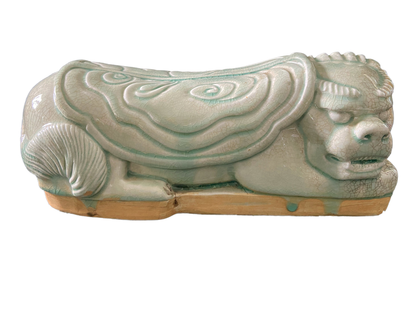 #3558 Celadon Headrest /Pillow With Foo Dog 13.5" W