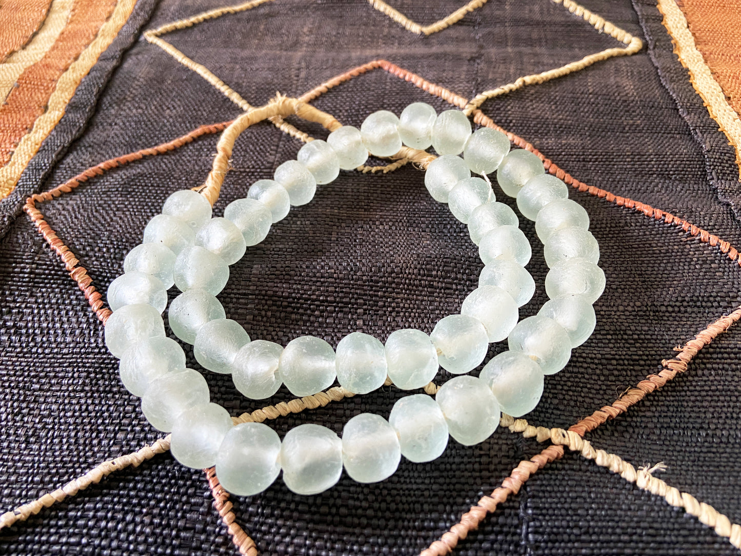 #2291 African Emerald Color Glass Trading Beads String