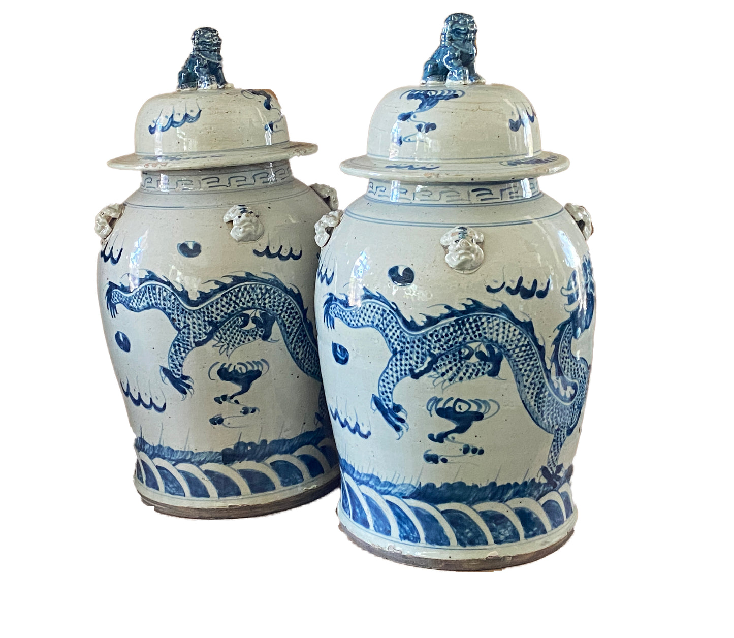 #3162 Large Chinoiserie Dragons Ginger Jars pair 24" H