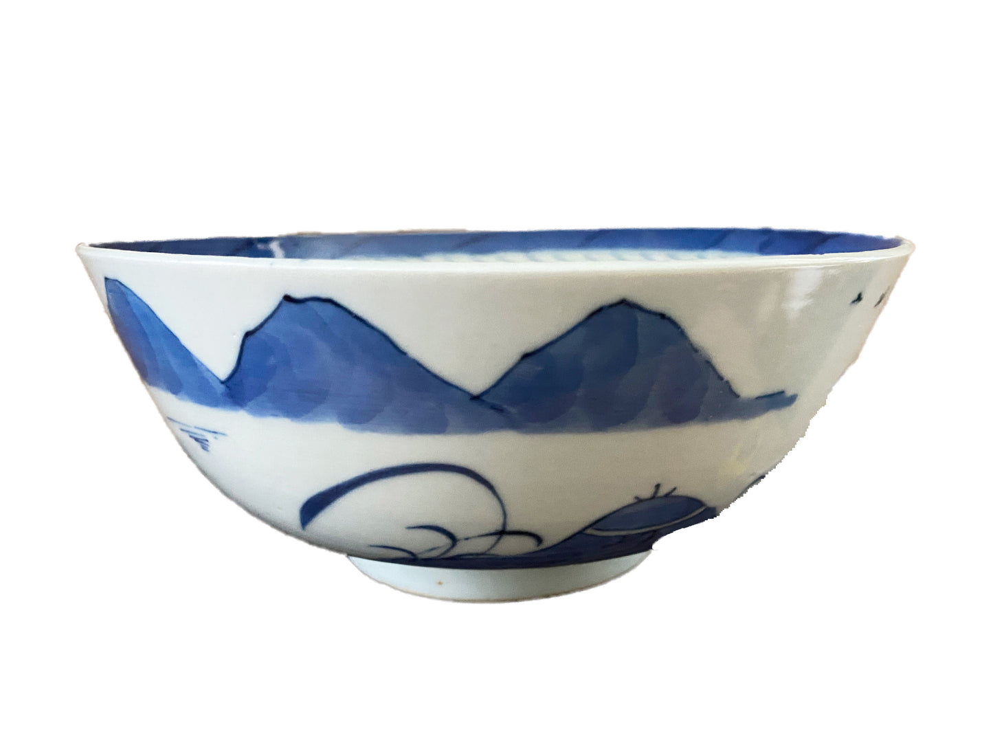 19th Century Chinese Canton Blue and White Porcelain Pagoda Motif Bowl 8" D # 3154