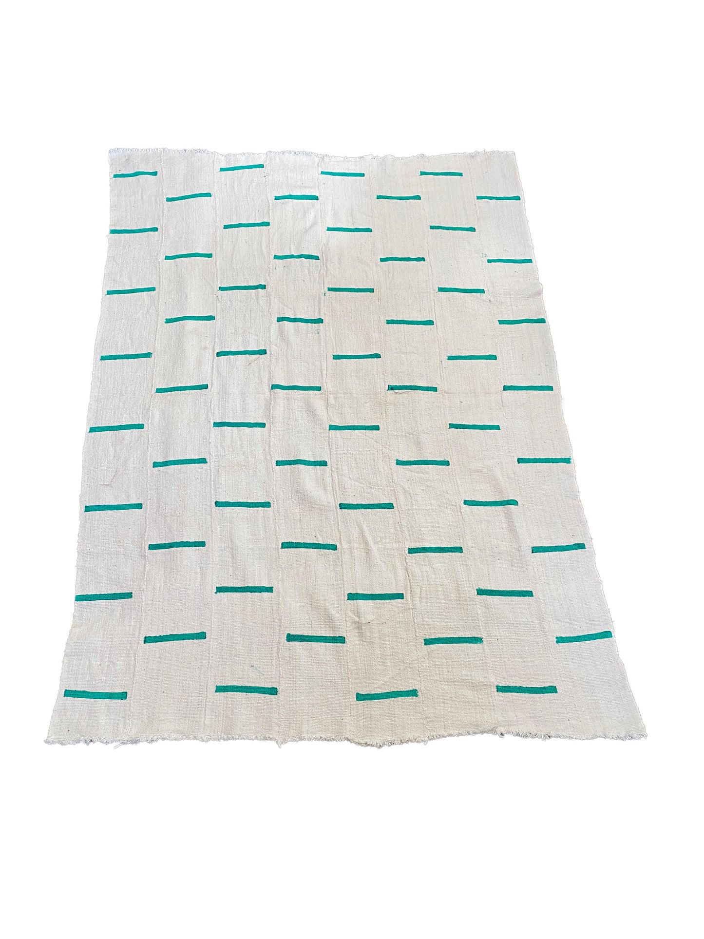 #3460 African Bogolan Green and White Mud Cloth Textile Mali 43" by 60"