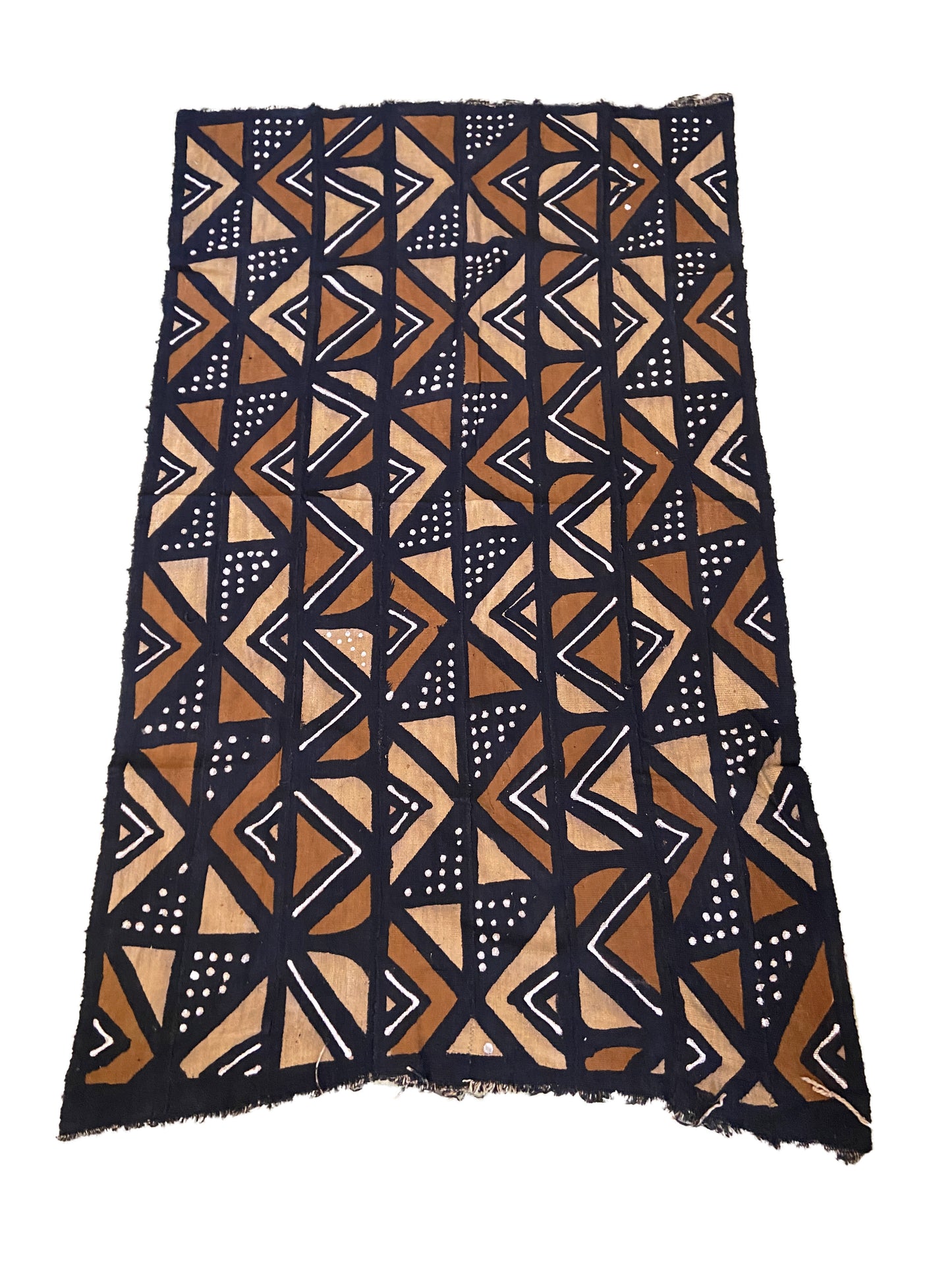 African LG Brown/Mustard/Black/White Mud Cloth/ Blanket Mali 64" by 40" # 1987