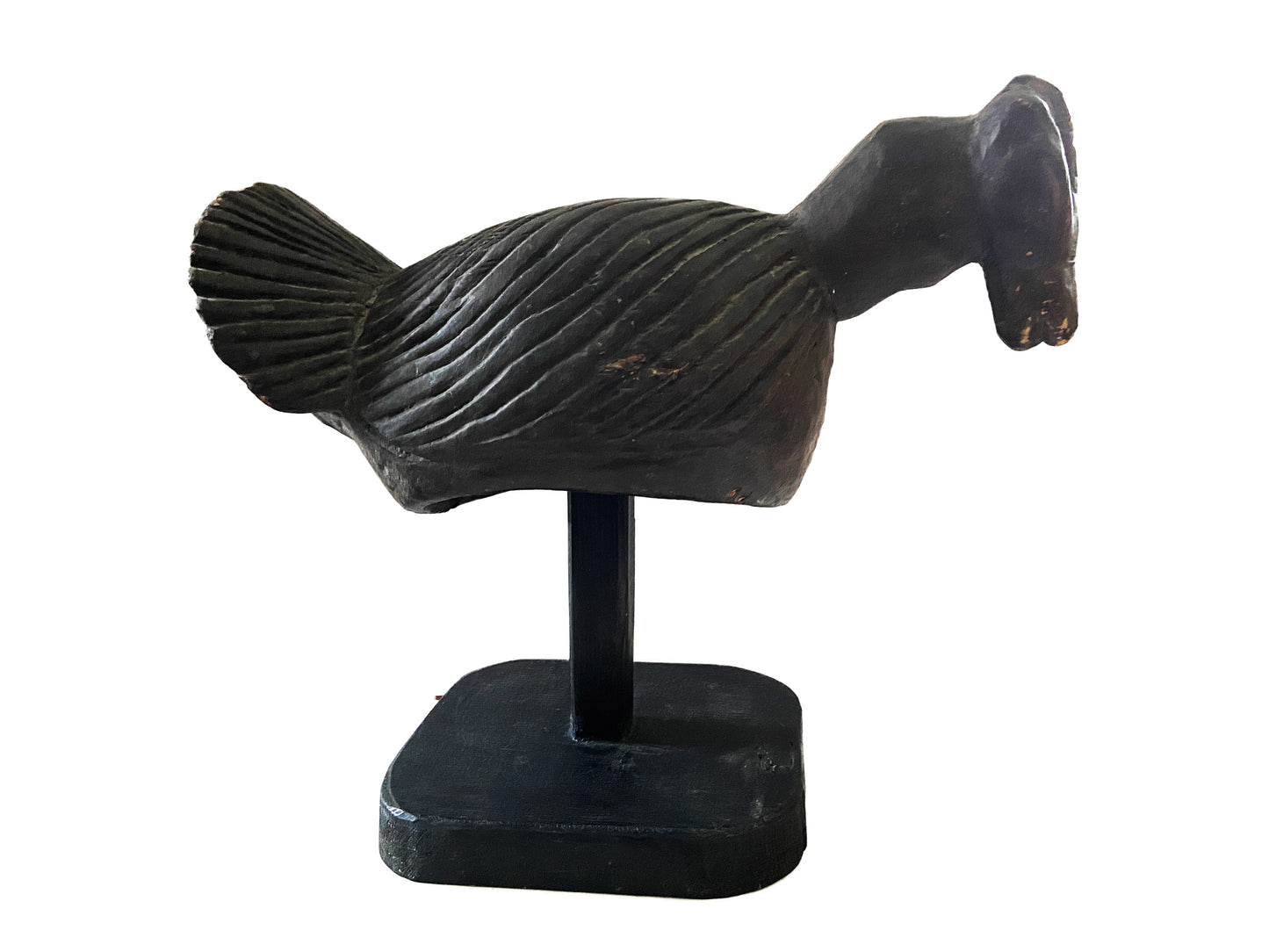 #2247 Rare African Old Ceremonial Bobo BIRD Mask Helmet Burkina Faso 16" H w/ stand