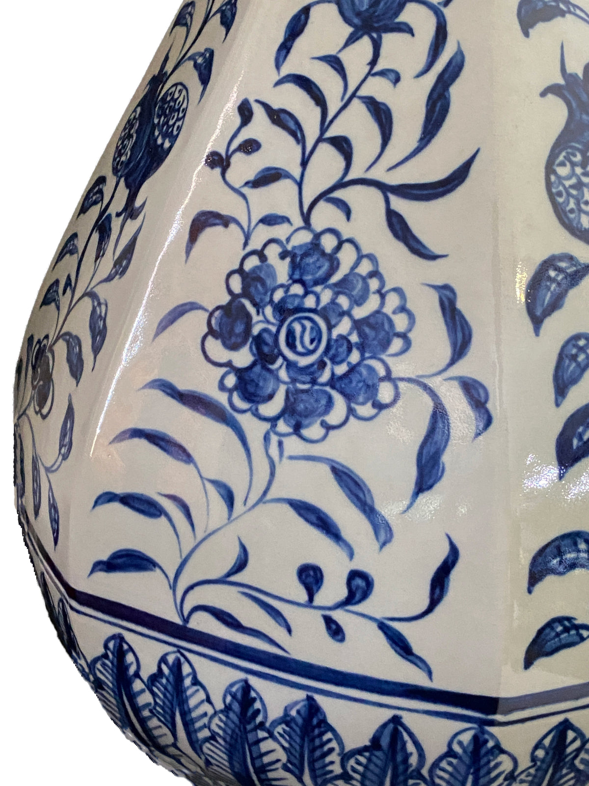 Chinoiserie Octagonal Blue & White Lidded Vase 24" H
