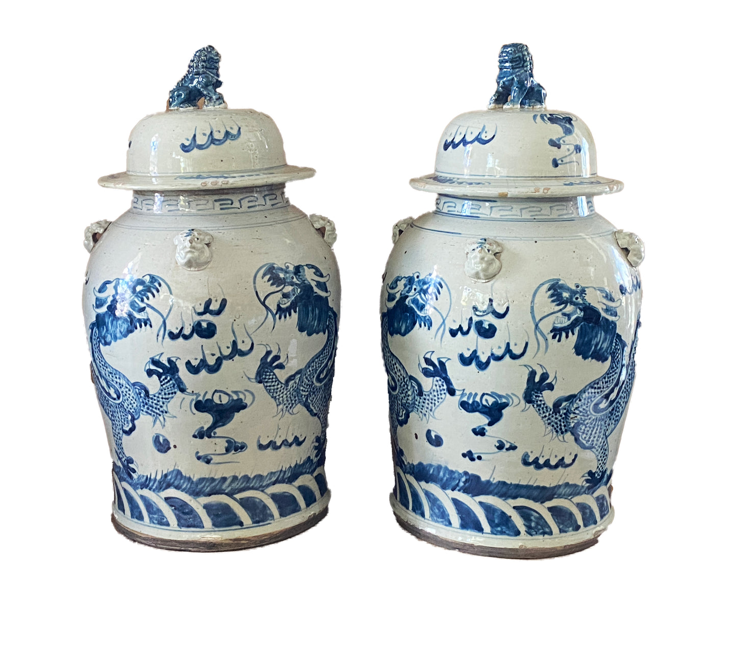 #3162 Large Chinoiserie Dragons Ginger Jars pair 24" H
