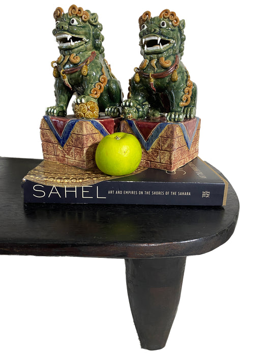 # 4158 Chinoiserie Sancai Glaze Pottery Foo Dogs - a Pair 9.5" H