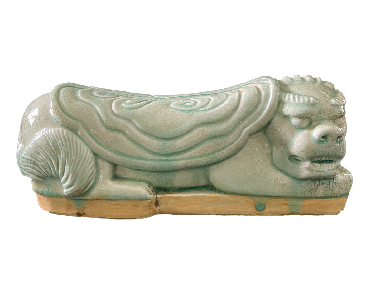 #3558 Celadon Headrest /Pillow With Foo Dog 13.5" W