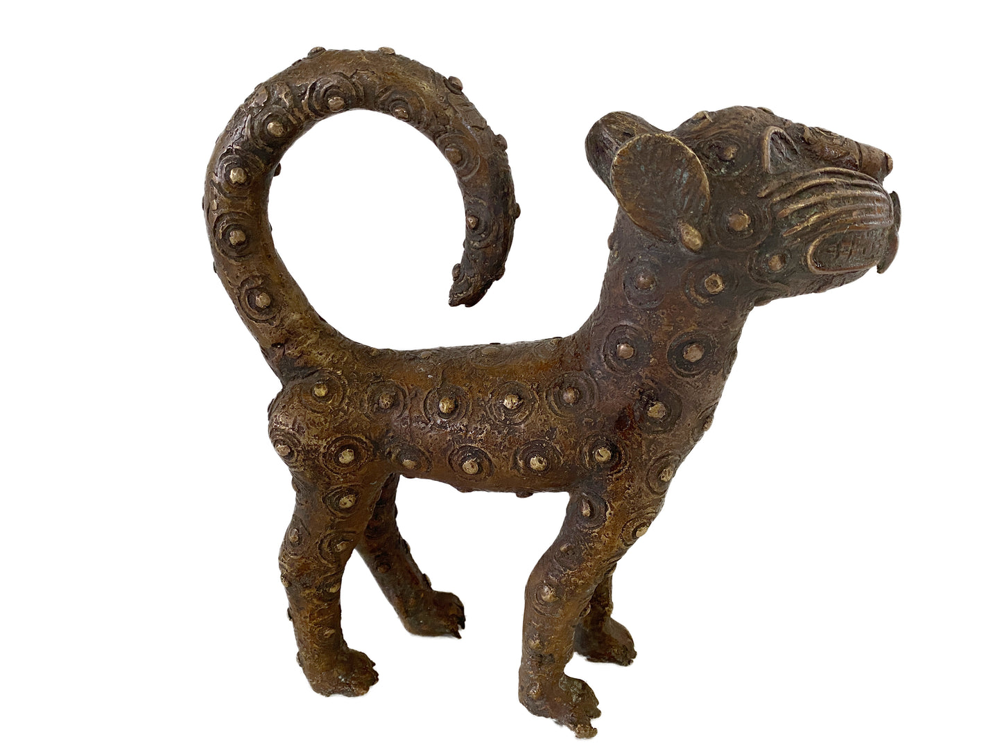 #3317 Superb Benin  Leopard Bronze Nigeria African 12" H