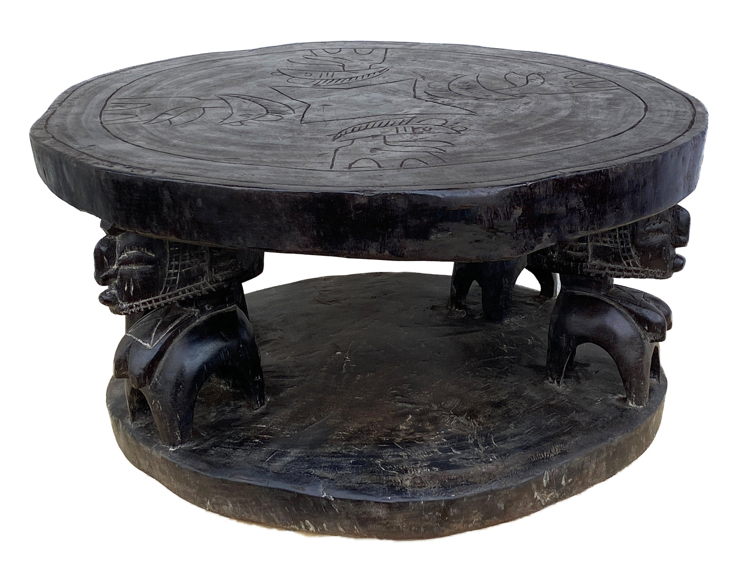 #4215 Superb Rare Old African Carved wood Baga Stool/Table Guinea 24" D