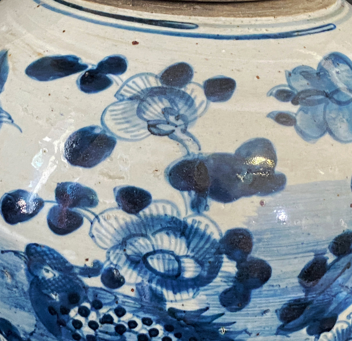 #3792 Chinoiserie Blue & White Porcelain Ginger Jar 11" H