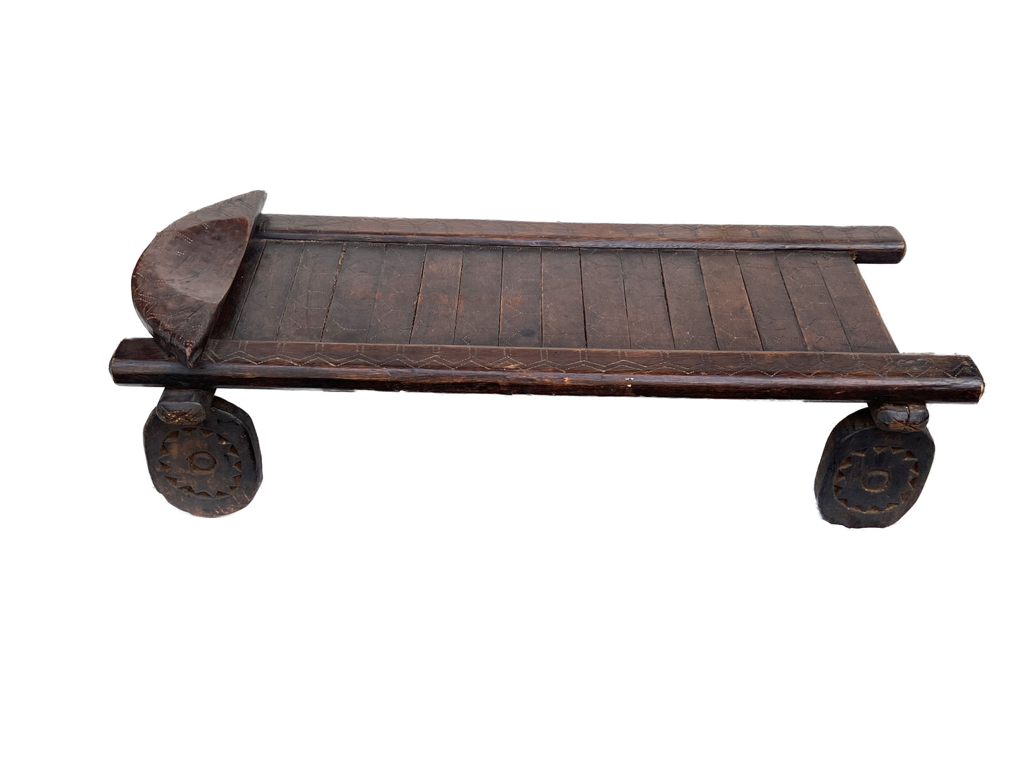 #2328 African Bamileke wood Stool / Daybed /Table 44" Cameroon