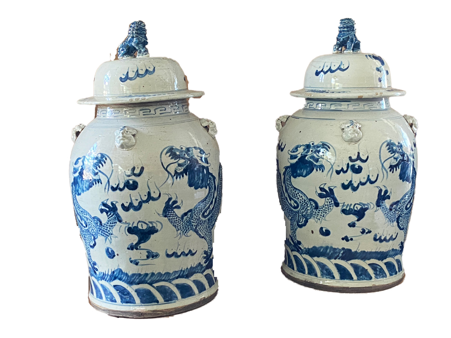 #3162 Large Chinoiserie Dragons Ginger Jars pair 24" H