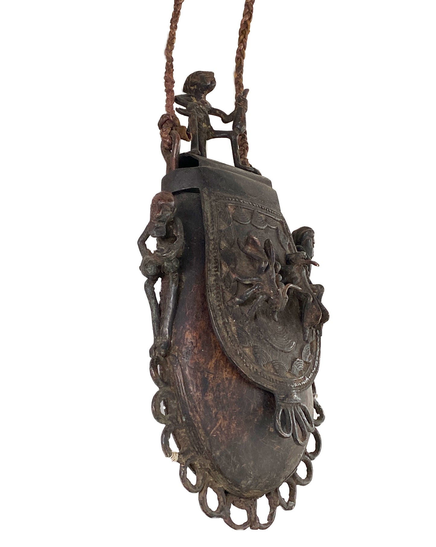 #3402 African Old Ashanti Kudo Bronze Tribal Lidded Bag/Container