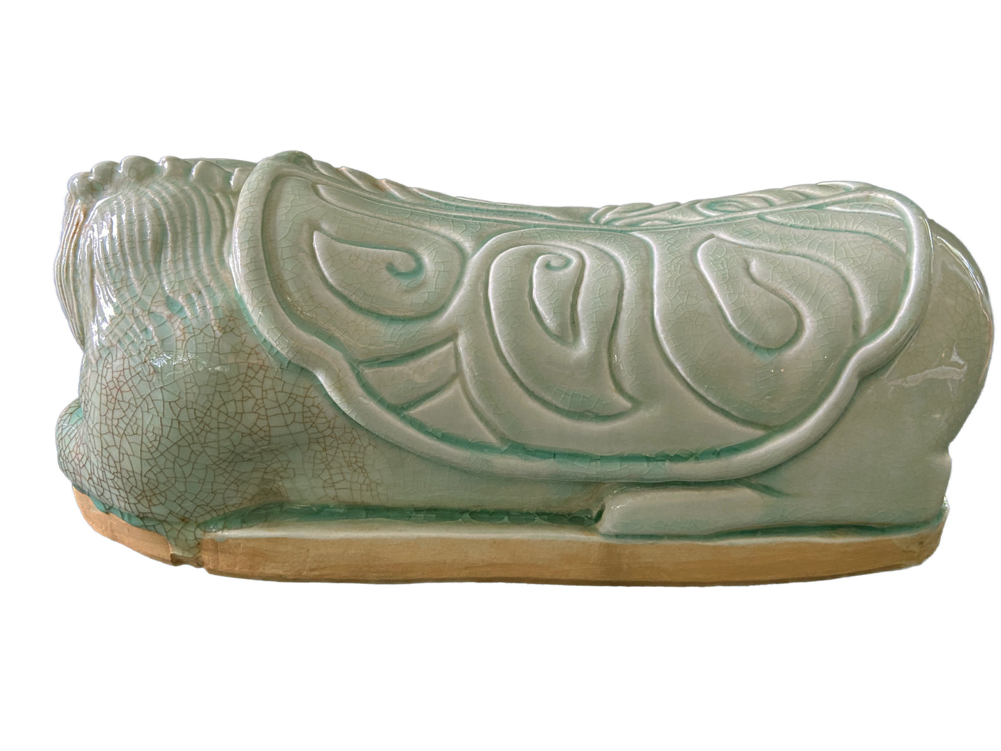 #3558 Celadon Headrest /Pillow With Foo Dog 13.5" W