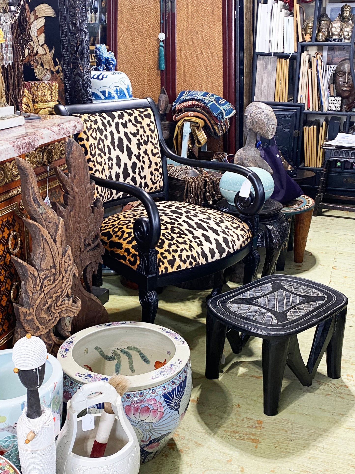 #4349 Superb Vintage African Nupe Stool Nigeria 19" W by 11.5" H