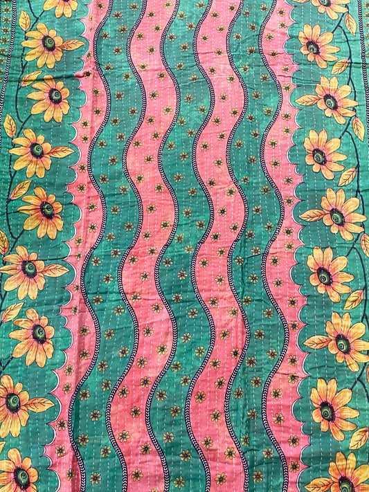 # 5324 Vintage Indian CottonThrow Kantha Quilt 89" by 56"