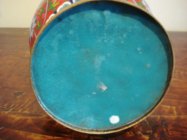 #1639 SUPERB CHINESE ENAMEL VASE DECORATED WITH FLOWERS 15"H