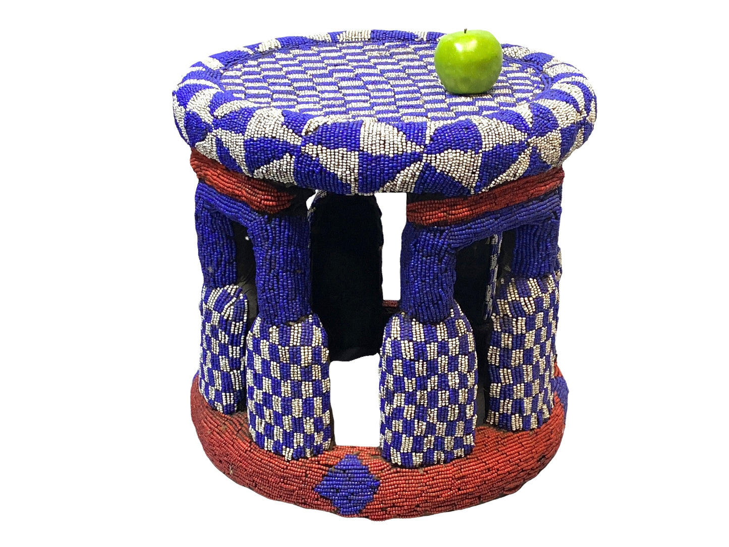 # 4581 LG Nobility Beaded Wood Bamileke Throne /Table/ Stool Cameroon 19.5" D