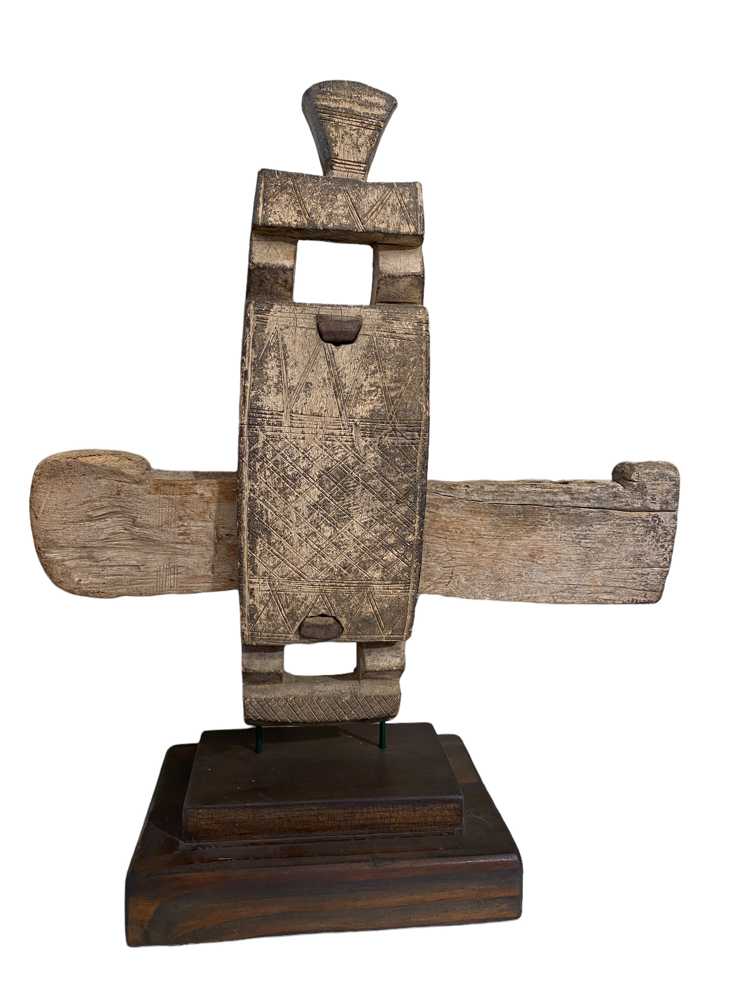 #1402 Rare Old African Dogon Door Lock On stand Mali 16" H
