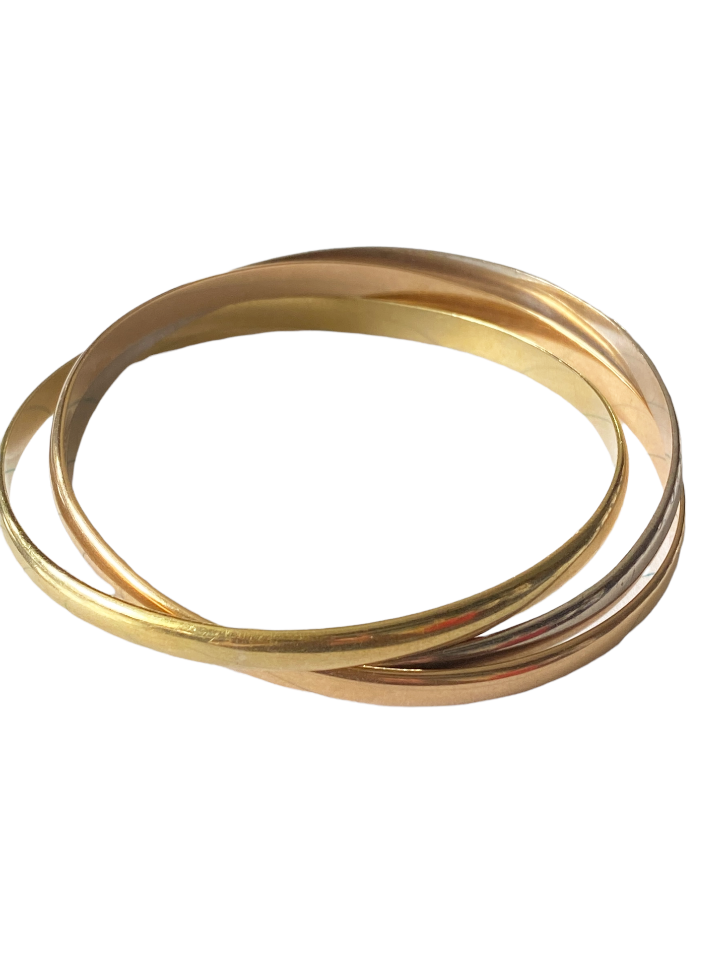 #4861Cartier  Style Tri-Tone 18 Karat Interlocking 3 Bangle Trinity Bracelet