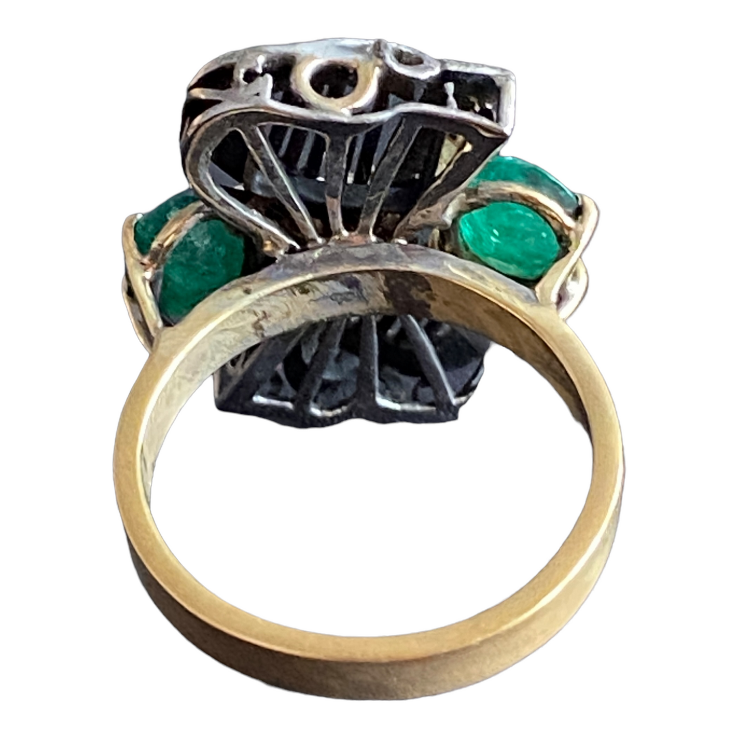 #4865 Art Deco 18 k Gold  Twin Emerald & Diamond Ring ...