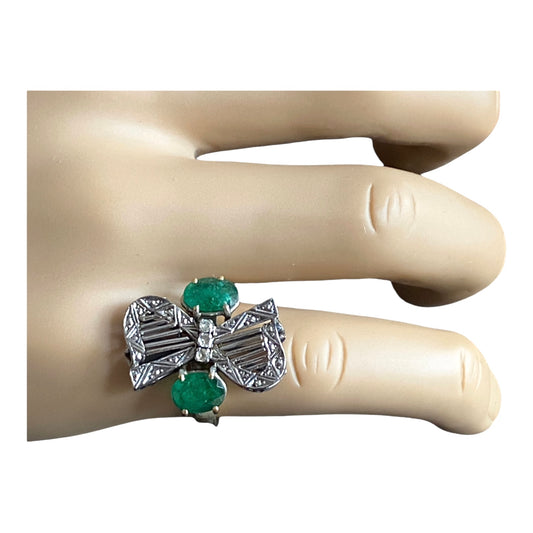 #4865 Art Deco 18 k Gold  Twin Emerald & Diamond Ring ...
