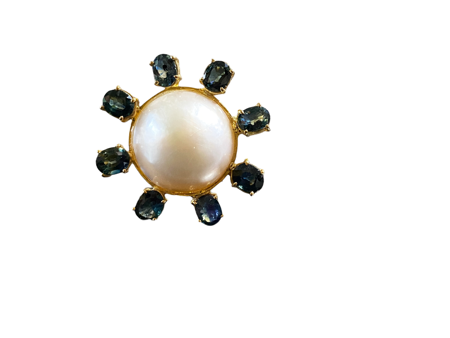 #2013 Retro 18 KT  Yellow Gold Maube Pearl & Sapphire  Ring