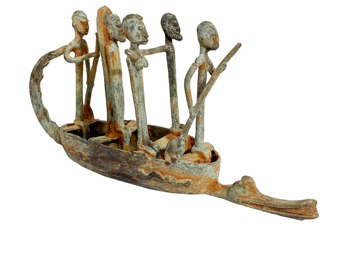 #4903 Dogon Bronze Pirogue Crocodile Boat W/ figures , Mali.