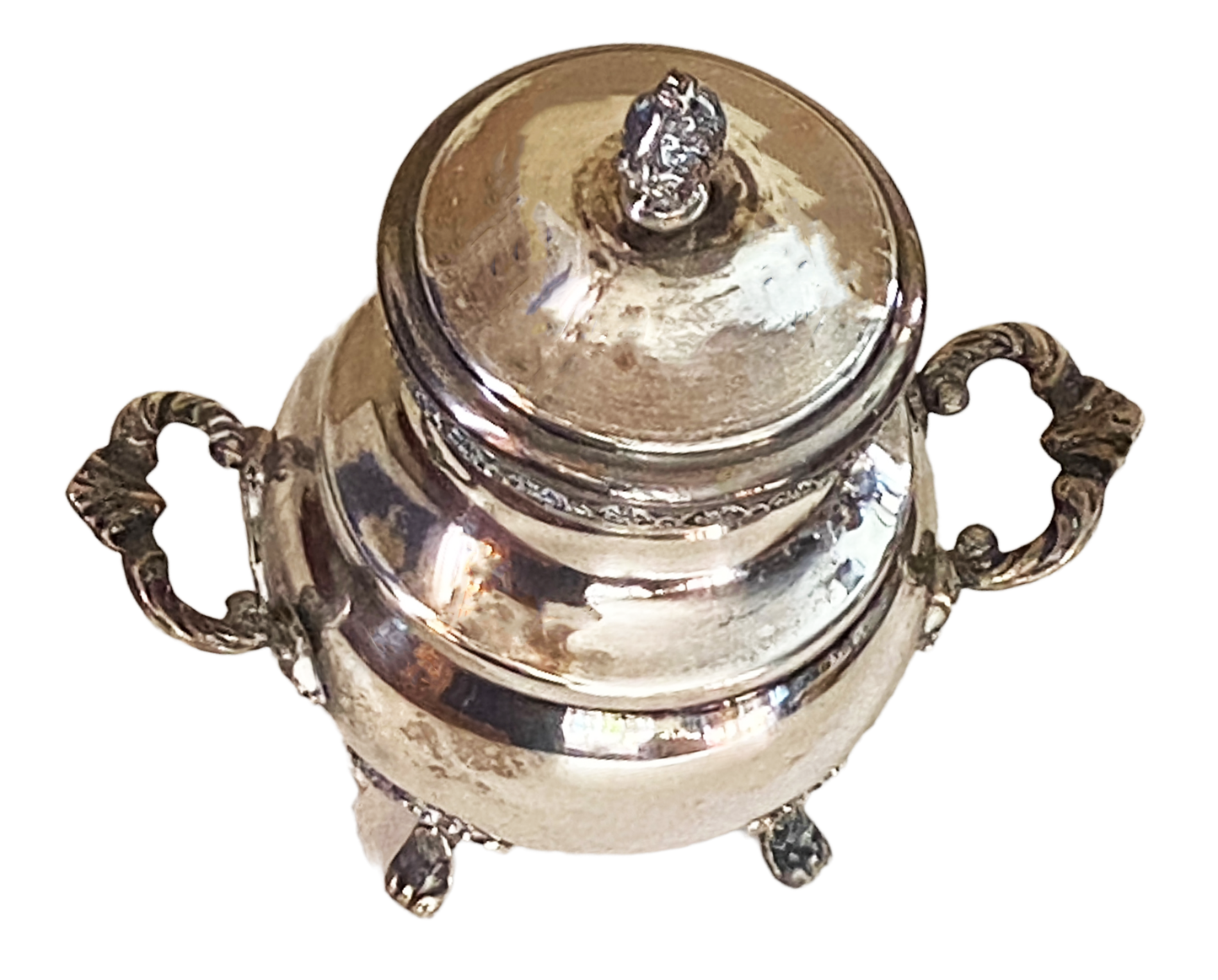 #3666 Egyptian English Style Silver Lidded Sugar Bowl 6.25" H