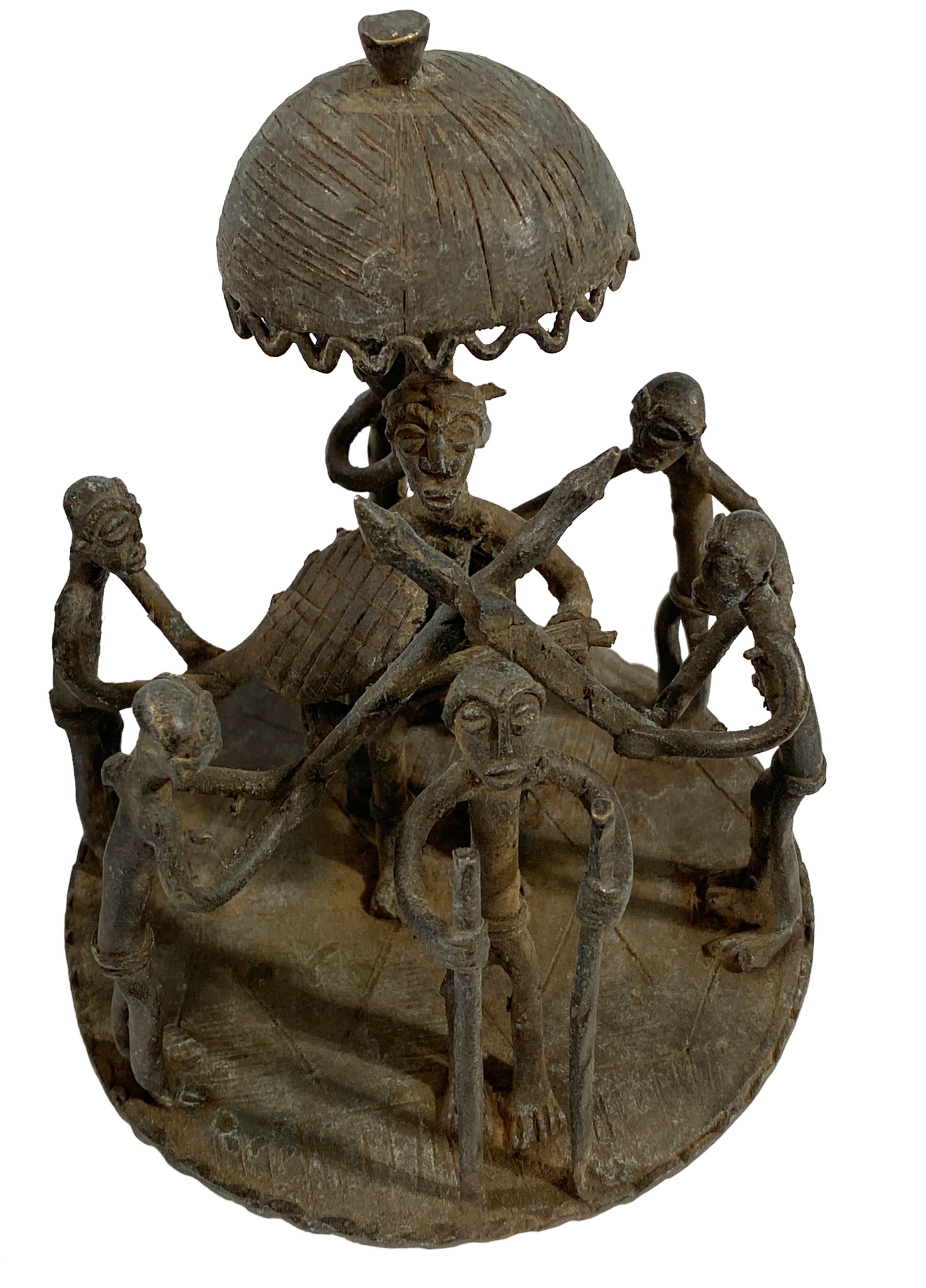 #5223 African Cast Bronze Vessel Kuduo Ashanti Tribe Ghana 12.25" H