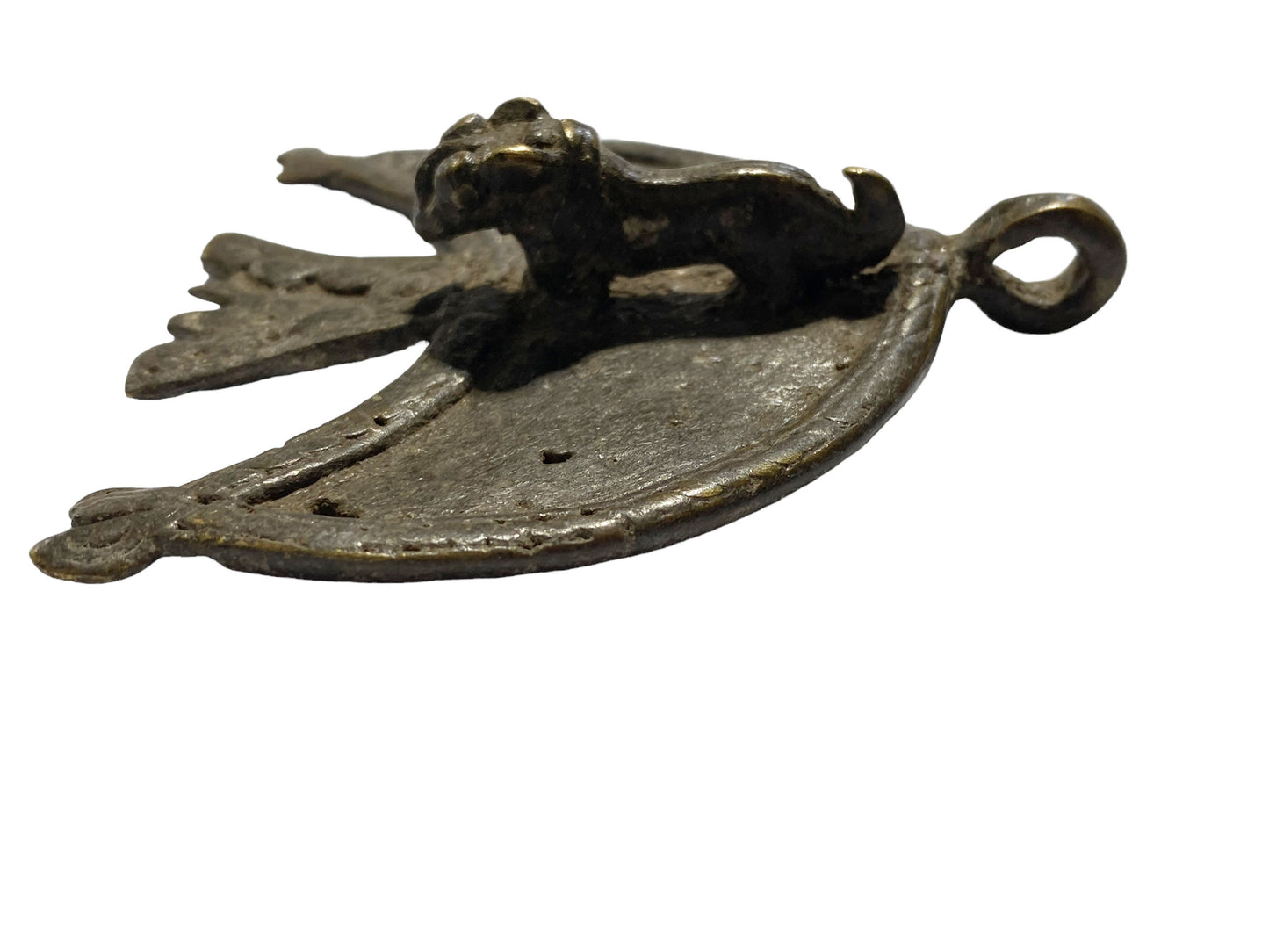 #4797 Vintage Gan Bronze Amulet Pendant of Ornate Leopard Burkina Faso
