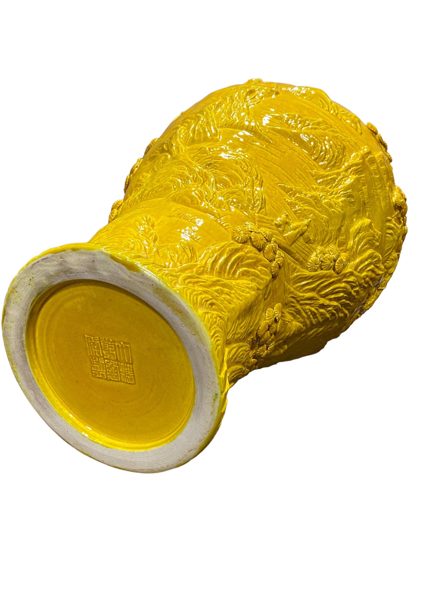 # 3704 Famille Jaune handcarved & Shaped Vase