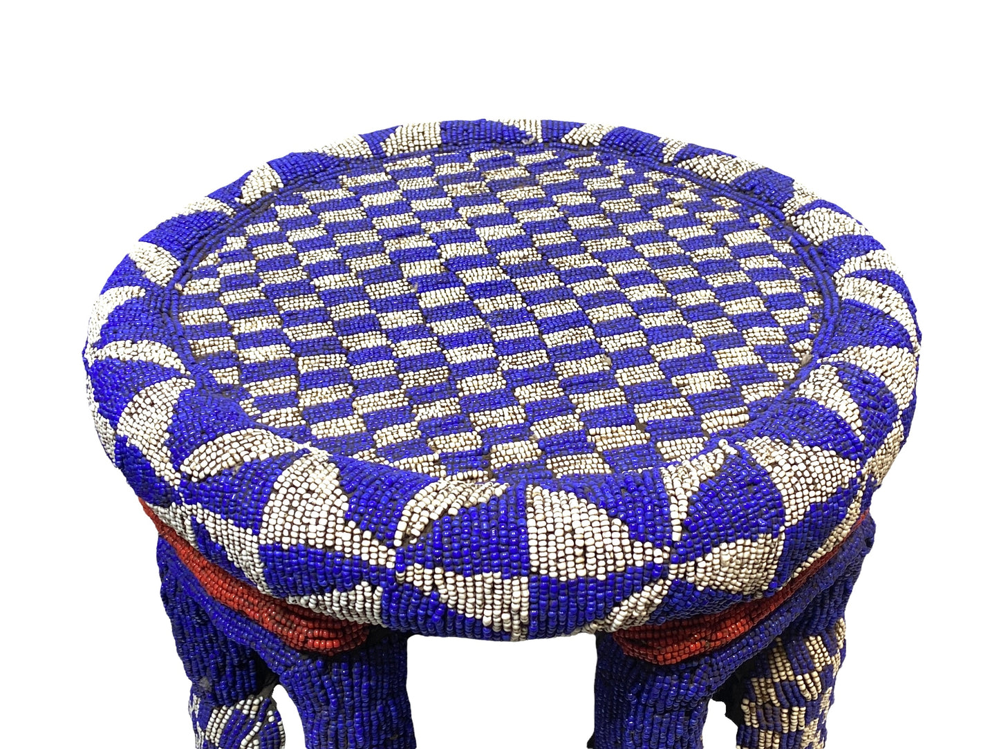 # 4581 LG Nobility Beaded Wood Bamileke Throne /Table/ Stool Cameroon 19.5" D