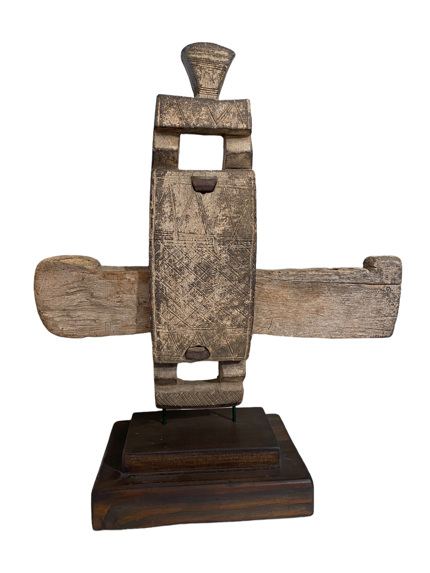 #1402 Rare Old African Dogon Door Lock On stand Mali 16" H