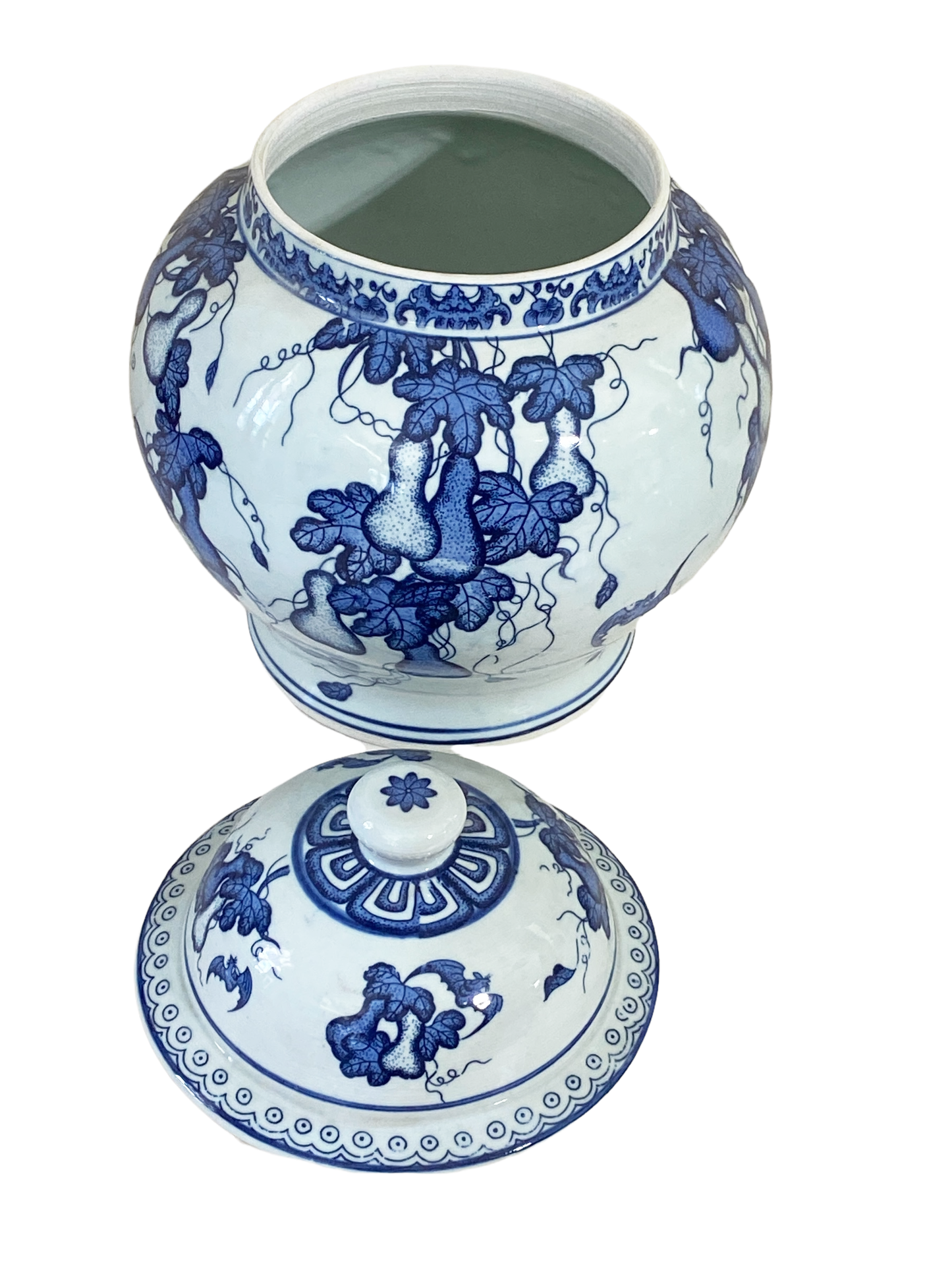 #3249 Chinoiserie Blue and White Porcelain Ginger jar 12" H