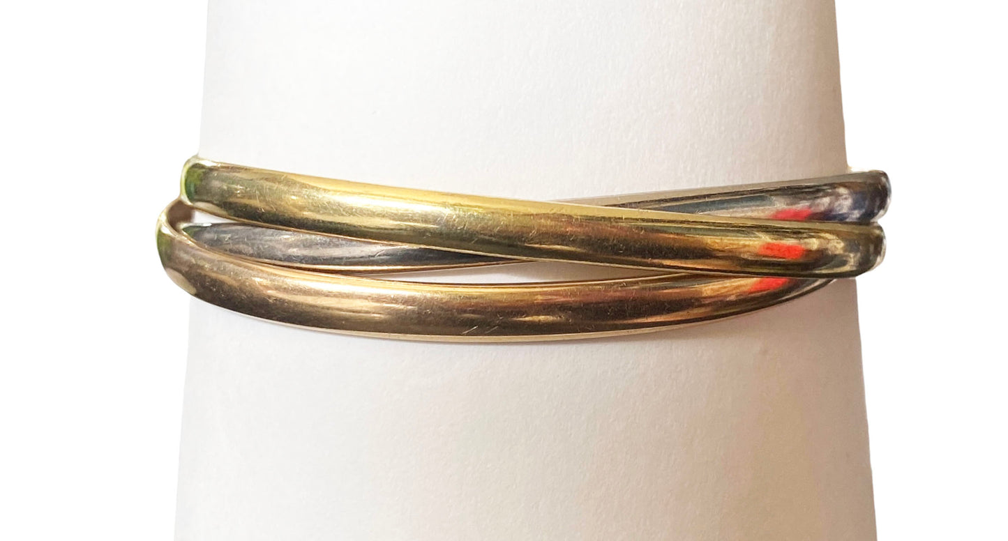 #4861Cartier  Style Tri-Tone 18 Karat Interlocking 3 Bangle Trinity Bracelet