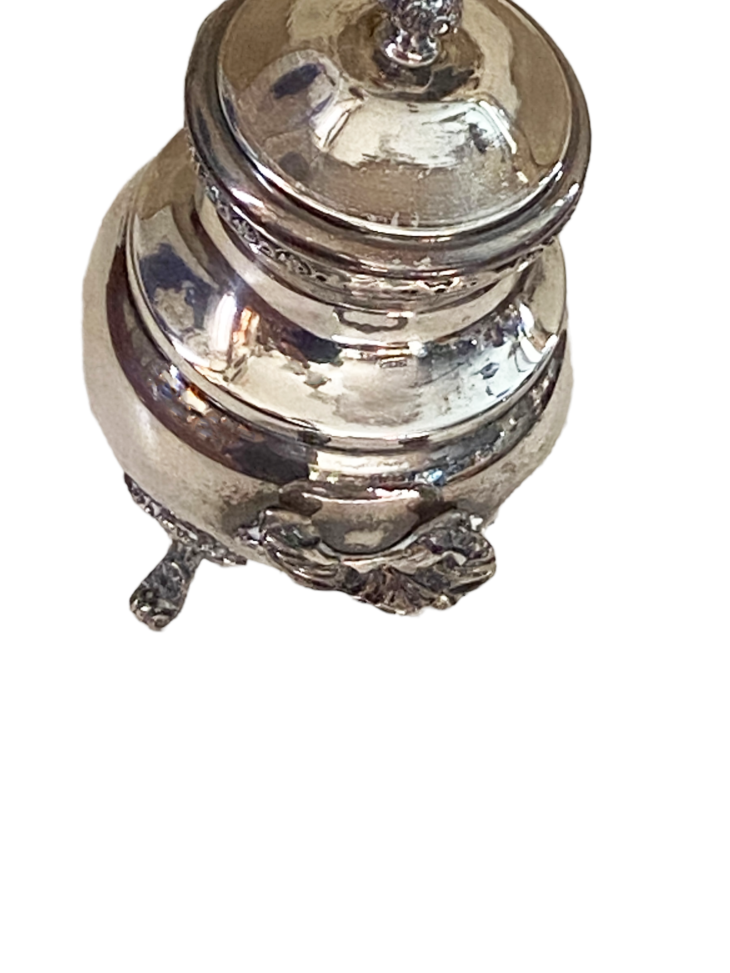 #3666 Egyptian English Style Silver Lidded Sugar Bowl 6.25" H