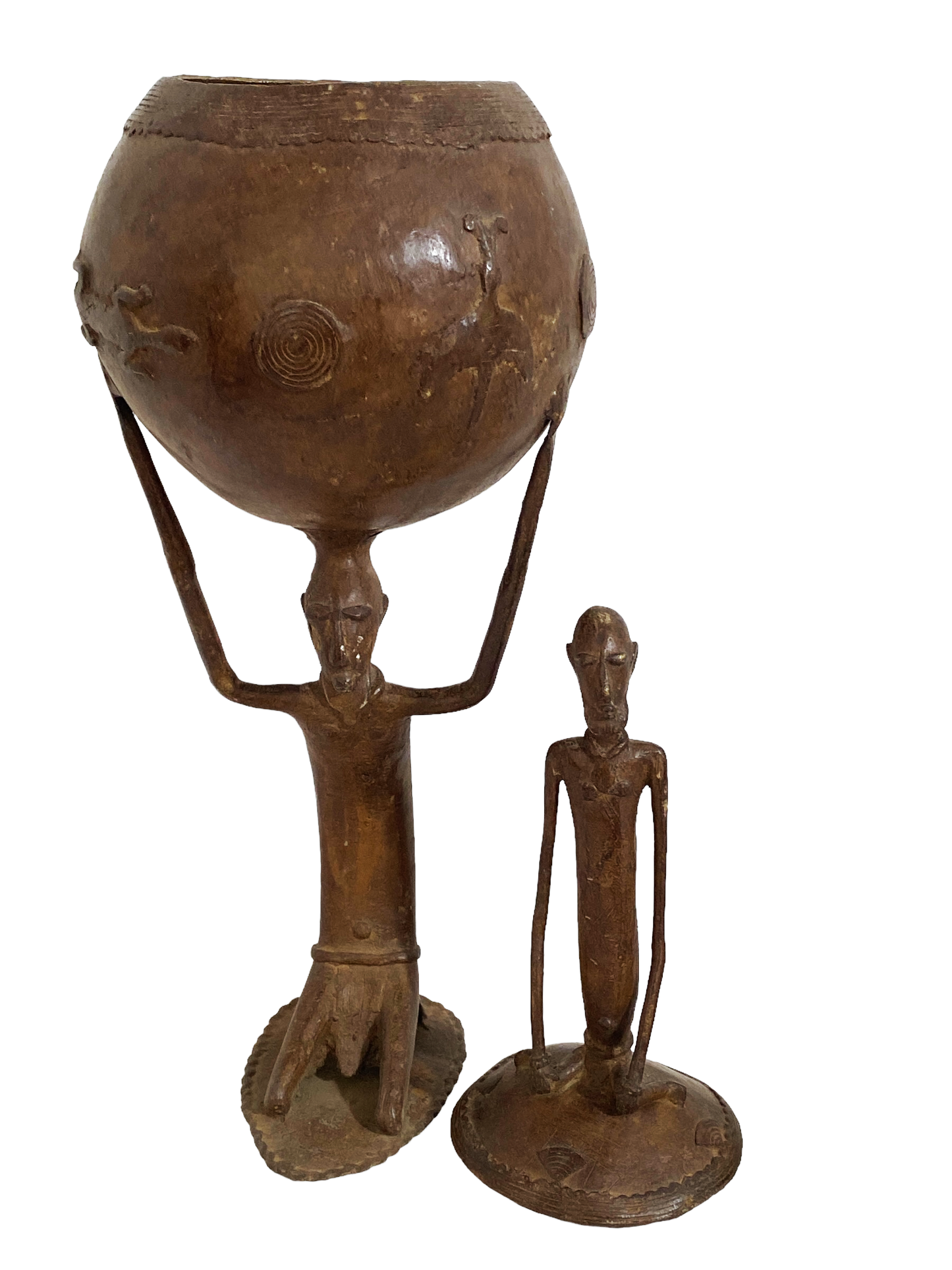 # 4990 LG African Dogon Mali Ceremonial Bronze Bowl 27" H