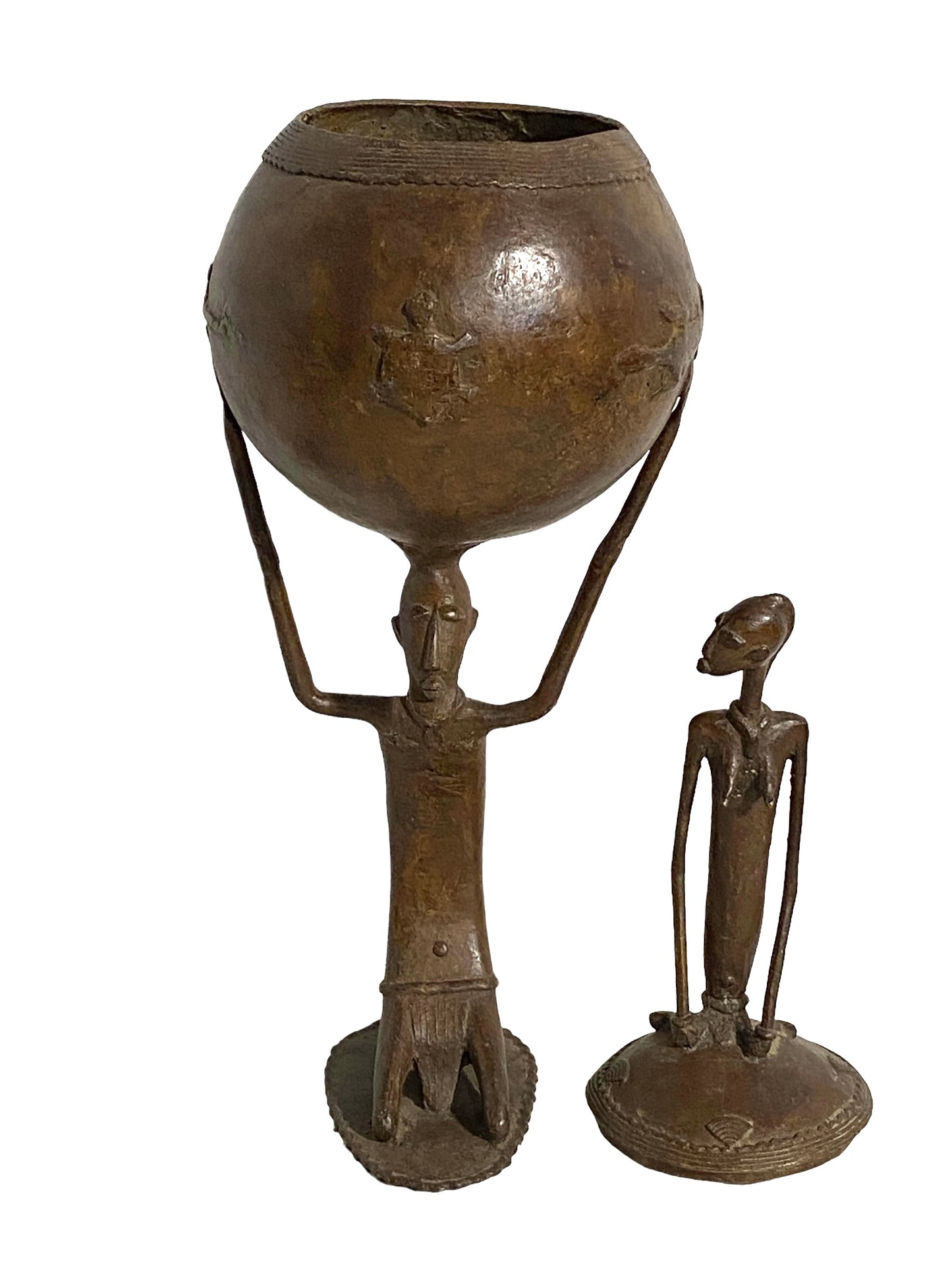 #5014 LG  African Dogon  Mali Ceremonial Bronze Bowl 27" H