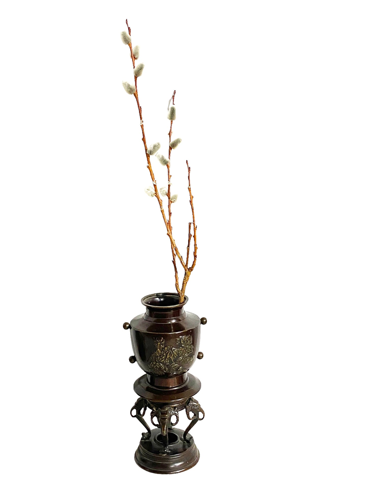 #6747 Old Japanese Bronze Incense Burner 8" H