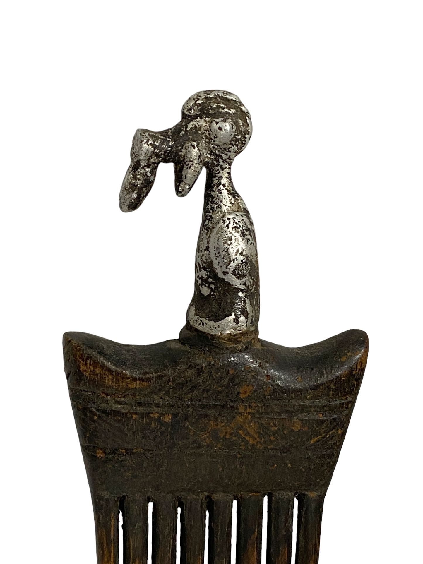 #731 African Baule I.Coast Comb W/ Bird Head Sculpture 8.25 " h