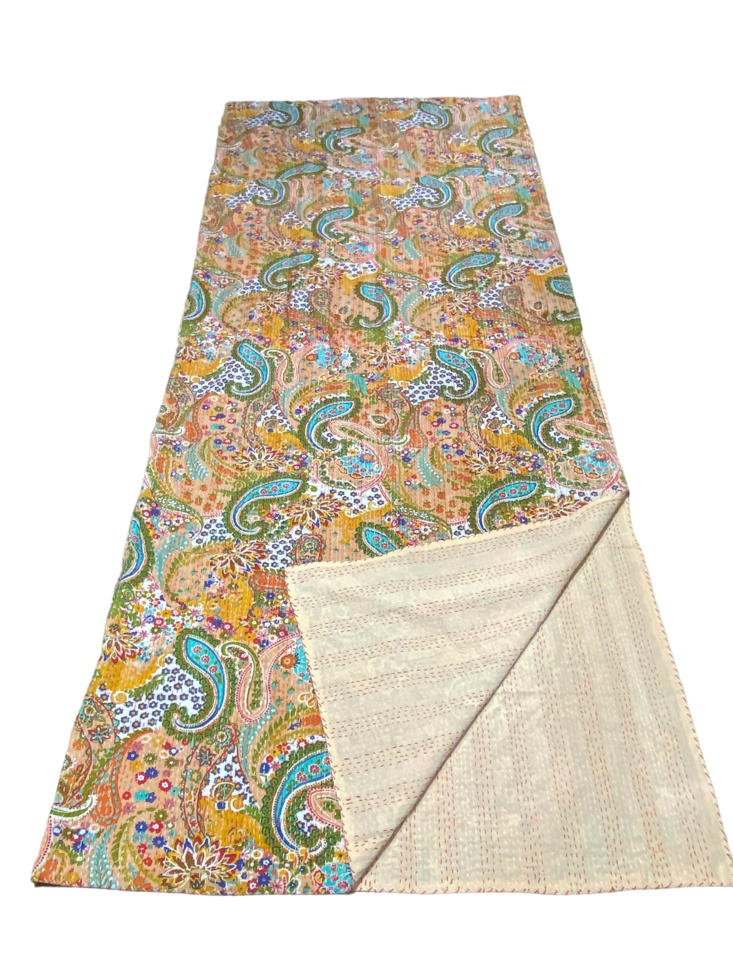 #5288 Large Indian Paisely Printed Kantha Quilt Throw /Blanket /Quilt Bedspread 105"