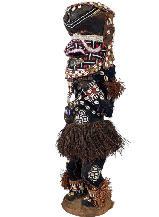 # 5469 Rare Royal Kuba Mukenga Beaded  Bird Dancing sculpture Congo Africa 32" H