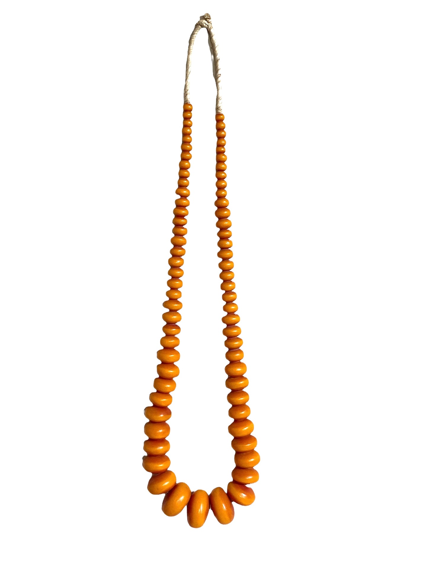 #4554 Superb LG Vtg African Simulated Amber Necklace w/ 71 trade beads