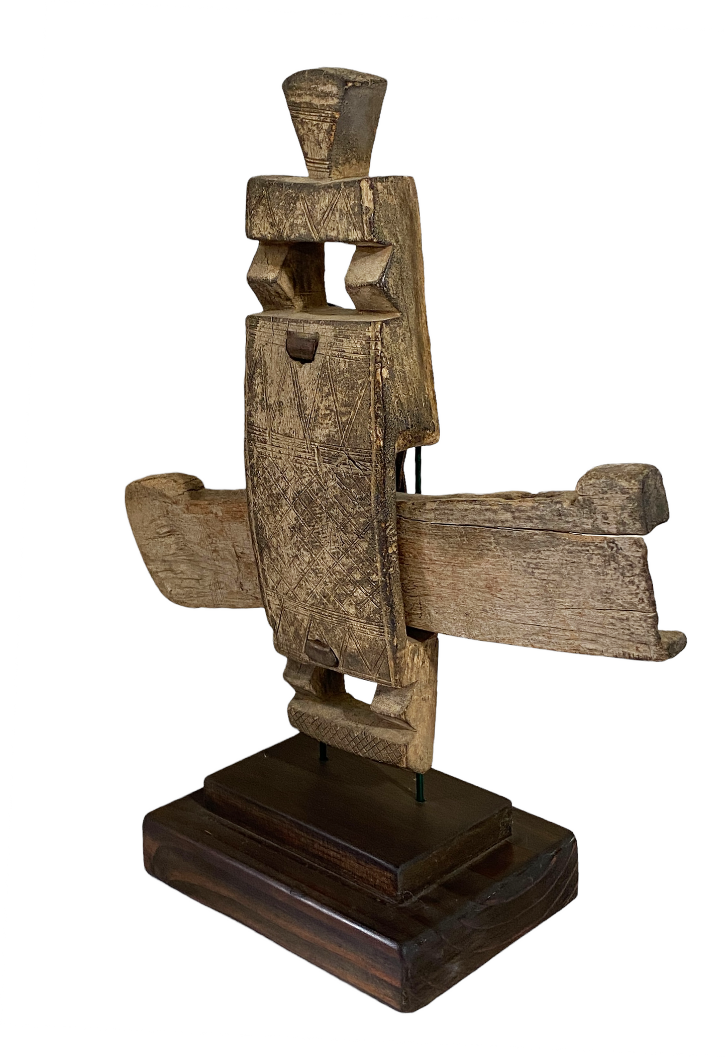 #1402 Rare Old African Dogon Door Lock On stand Mali 16" H