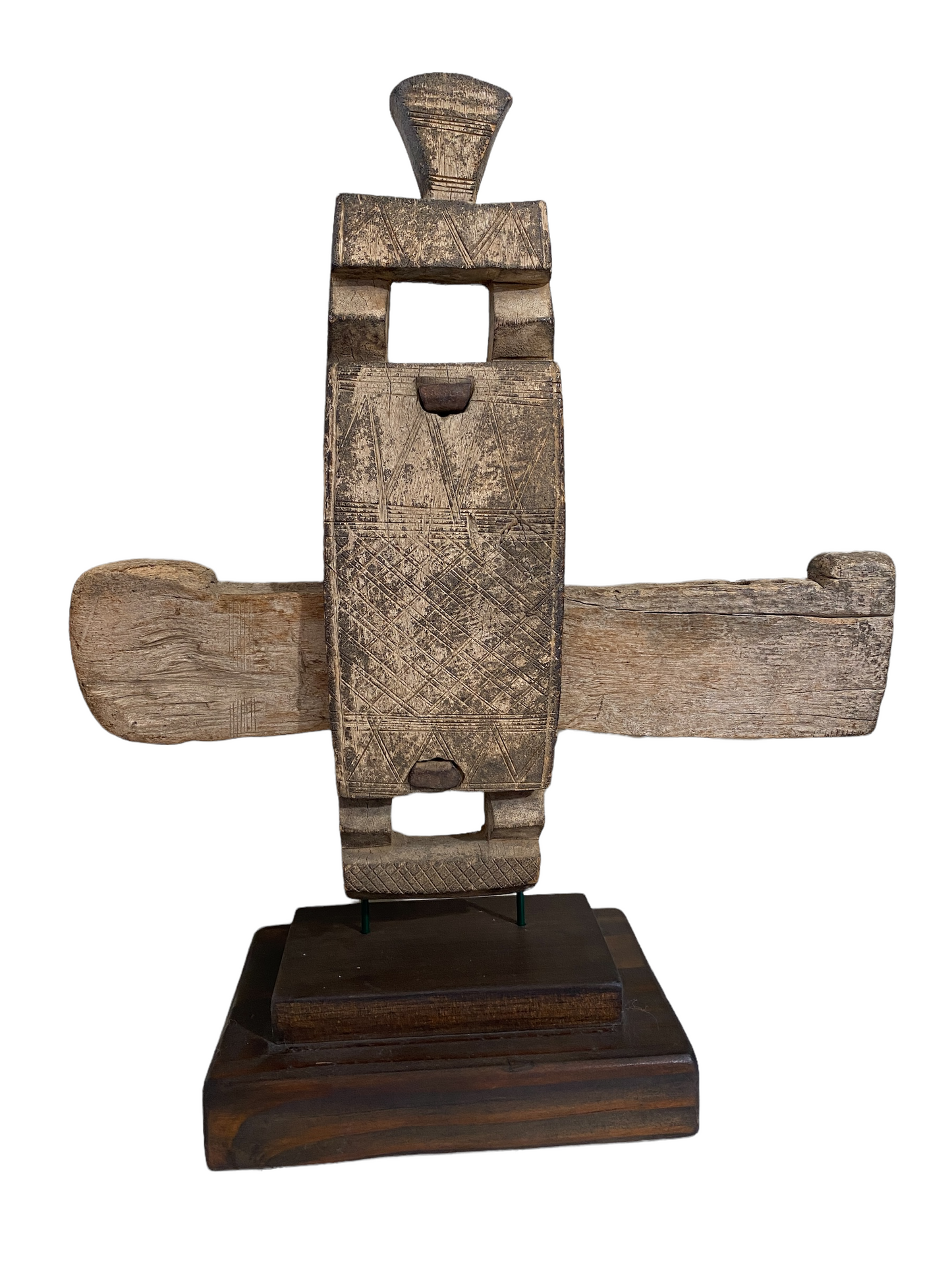 #1402 Rare Old African Dogon Door Lock On stand Mali 16" H