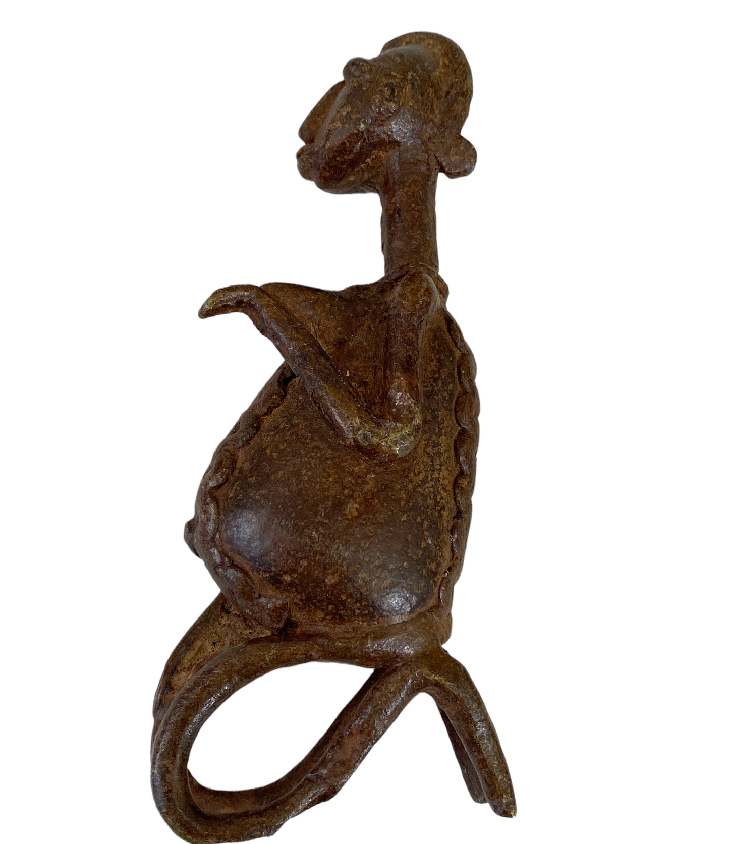 # 4808 African Old Dogon Bronze Figure of a Seating female Mali 5" h