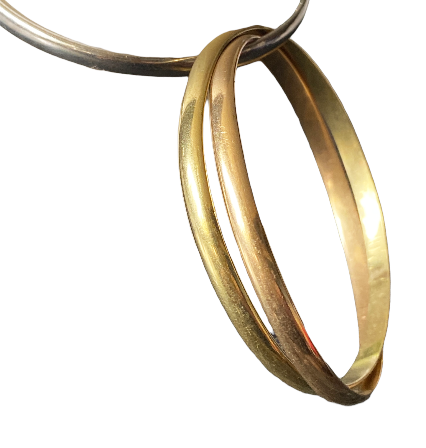 #4861Cartier  Style Tri-Tone 18 Karat Interlocking 3 Bangle Trinity Bracelet