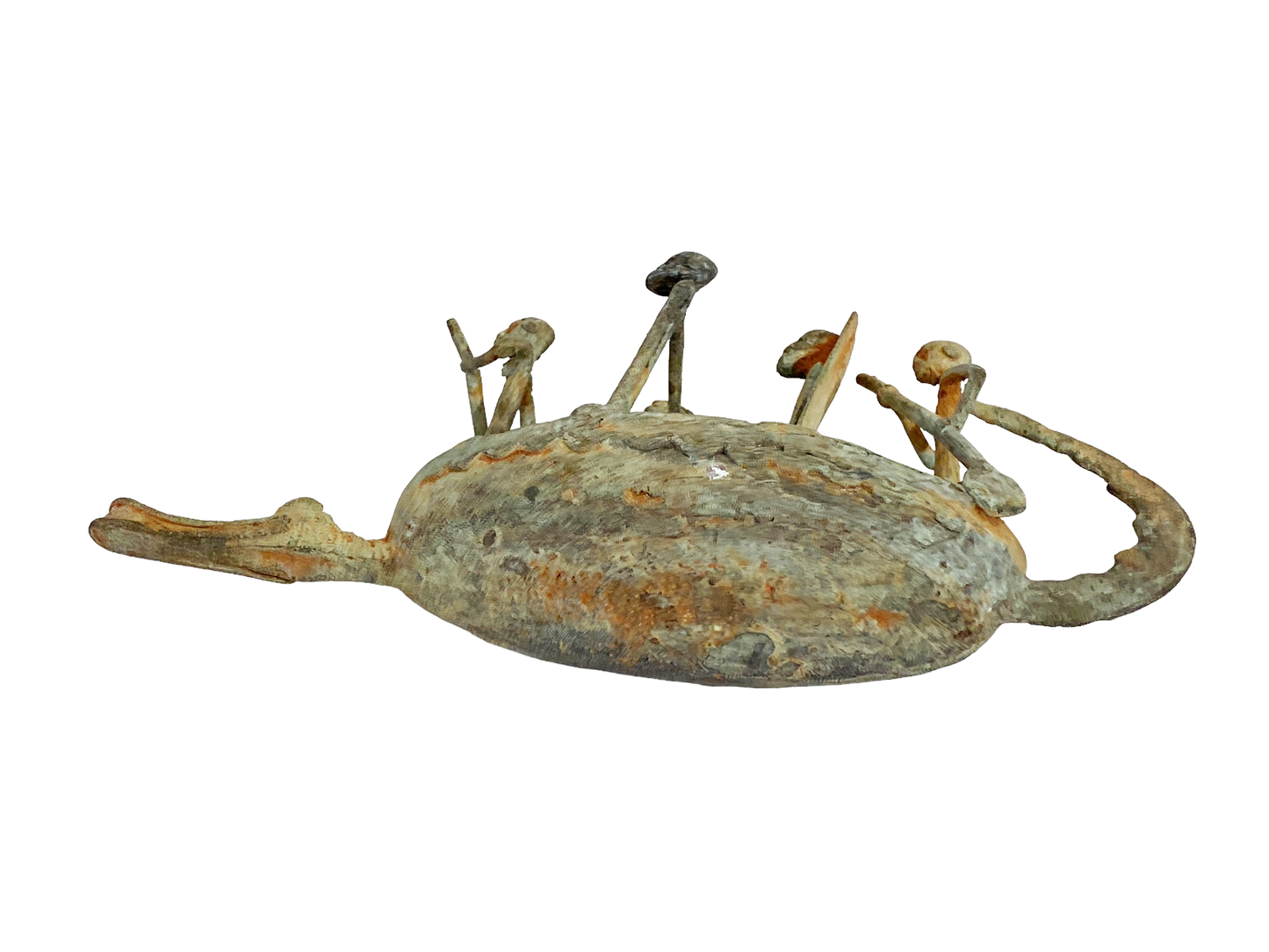 #4903 Dogon Bronze Pirogue Crocodile Boat W/ figures , Mali.