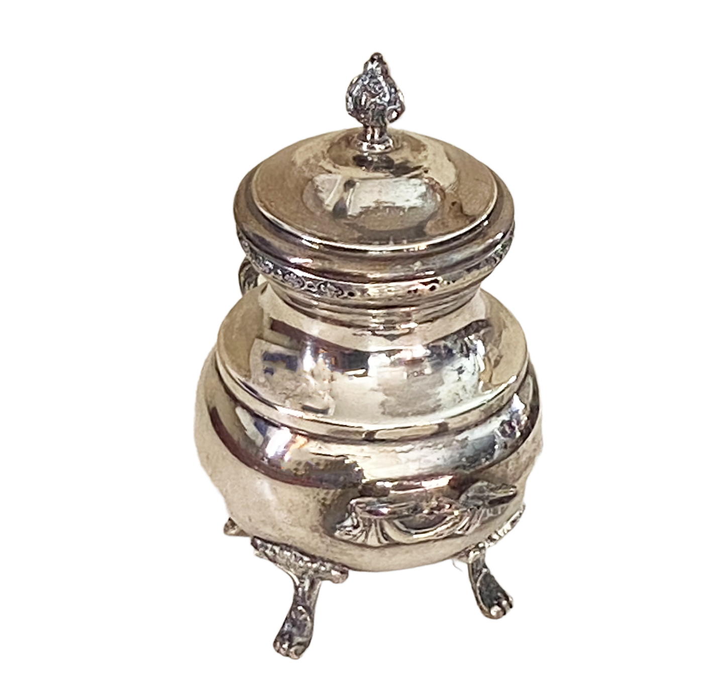 #3666 Egyptian English Style Silver Lidded Sugar Bowl 6.25" H